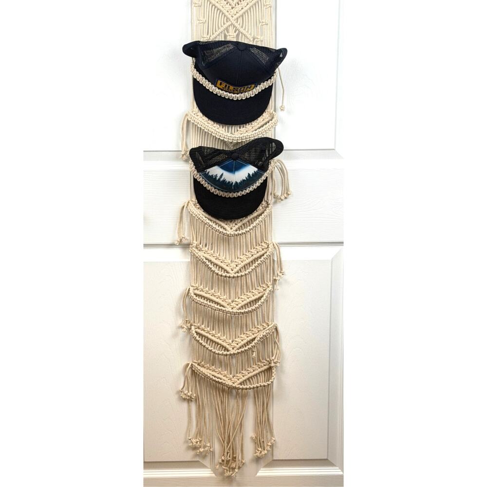 Macrame Baseball Hat Wall Mounted Display Rack Handmade Storage Gift Boho Decor